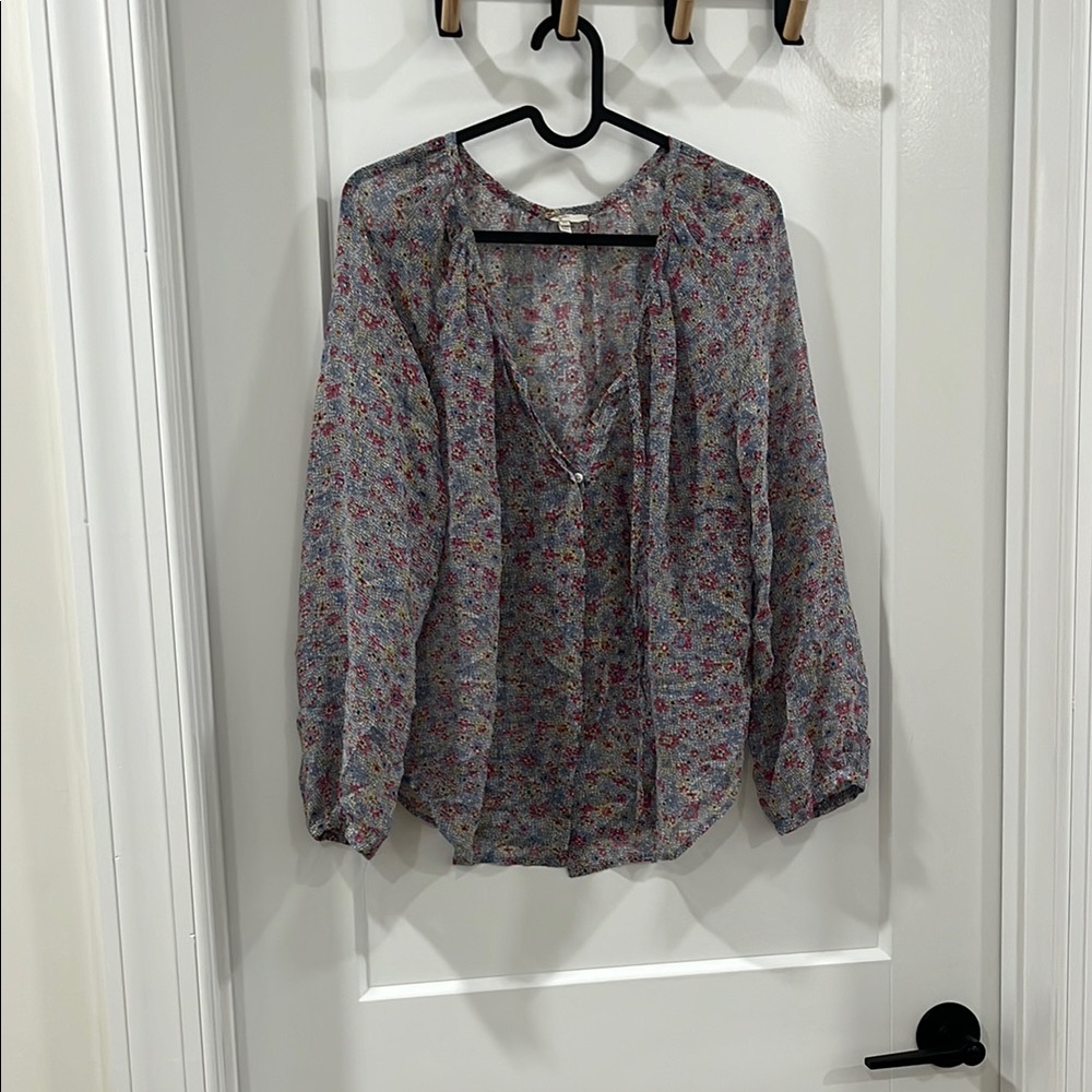 Joie Multicolored Long Sleeve V-Neck Blouse